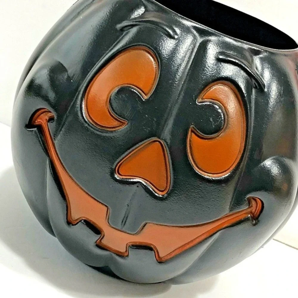 Vintage Grand Venture Black Halloween Blow Mold Jack O Lantern Pumpkin Pail 1997